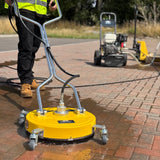 Flat surface cleaner and a honda pressure washer pressure washing a patio