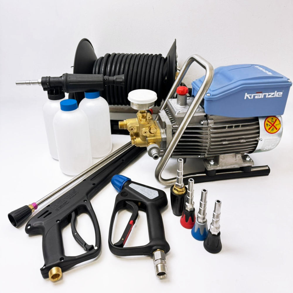 Kranzle pressure washer, hose reel, trigger gun, lance and nozzles bundle