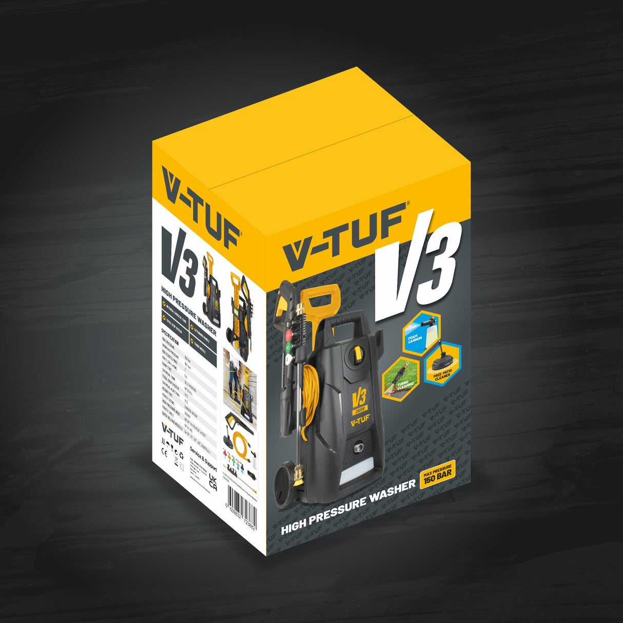 V-TUF V3 | Home Portable Pressure Washer | 150 Bar | 7.5 LPM | Patio & Car Cleaner Starter Kit