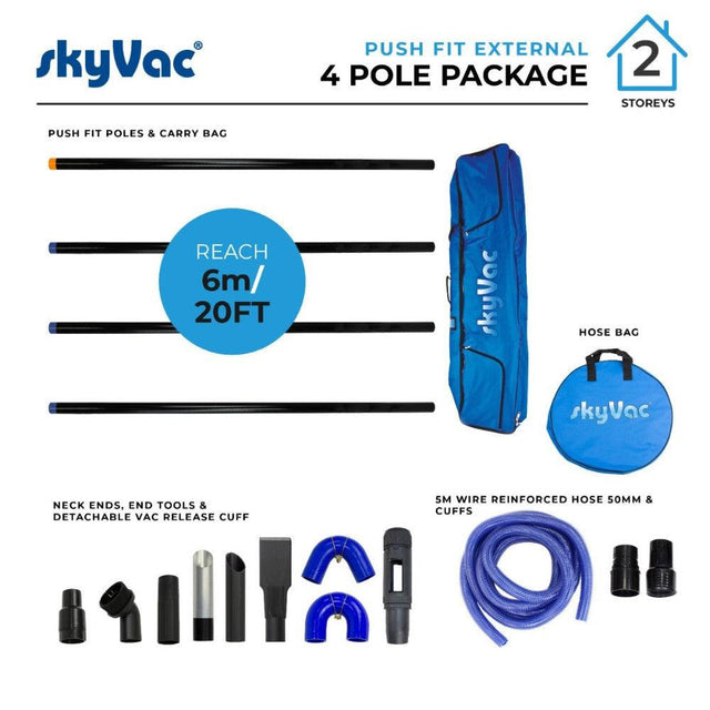 SkyVac | SkyVac Push Fit Carbon Fibre Pole Set | PUSHSET/44MM/4P | ECA Cleaning Ltd